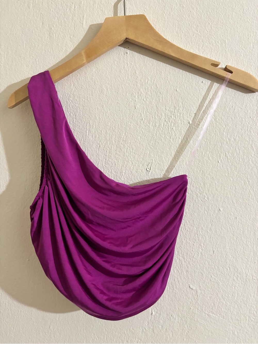 One-Shoulder Draped Crop Top in Magenta